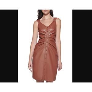 Guess Vegan Leather Sleeveless Dress – Cognac Size 14